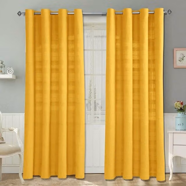 Homescapes Cotton Rajput Ribbed Curtain Pair in Sunshine Orange, Height: 228 cm, Width: 167 cm