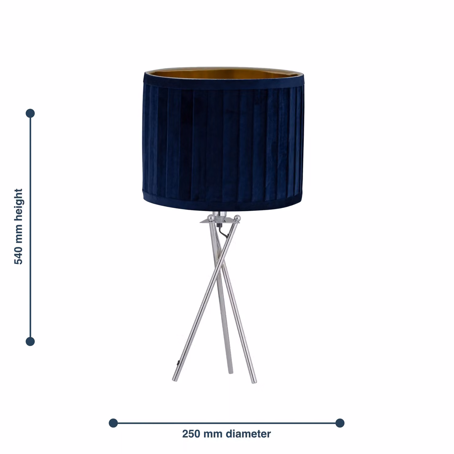 First Choice Lighting Sundance Chrome Tripod Table Lamp with Navy Blue Fabric Pleated Shade – 4