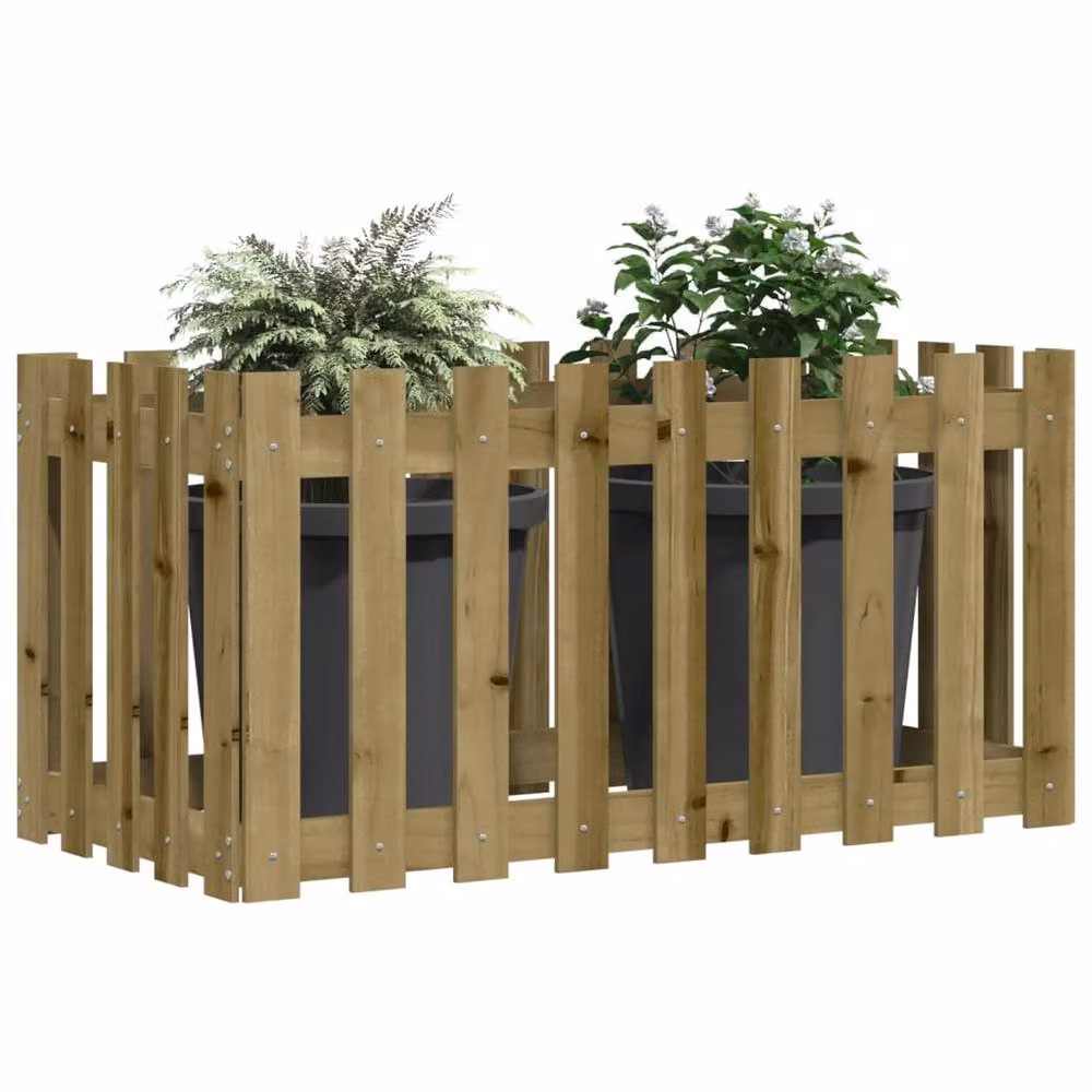 Berkfield Home Garden Raised Bed with Fence Design in Brown Impregnated Pine Wood, W/D/H: 100 x 50 x 70 cm – 2