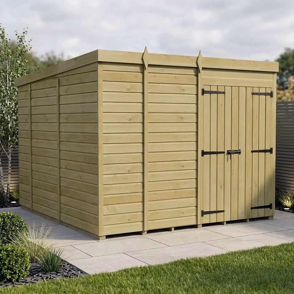 Buttercup Farm Pent Garden Shed with Double Doors in Brown Timber, W: 304.8 cm, D: 274.0 cm, H: 210.0 cm – 2