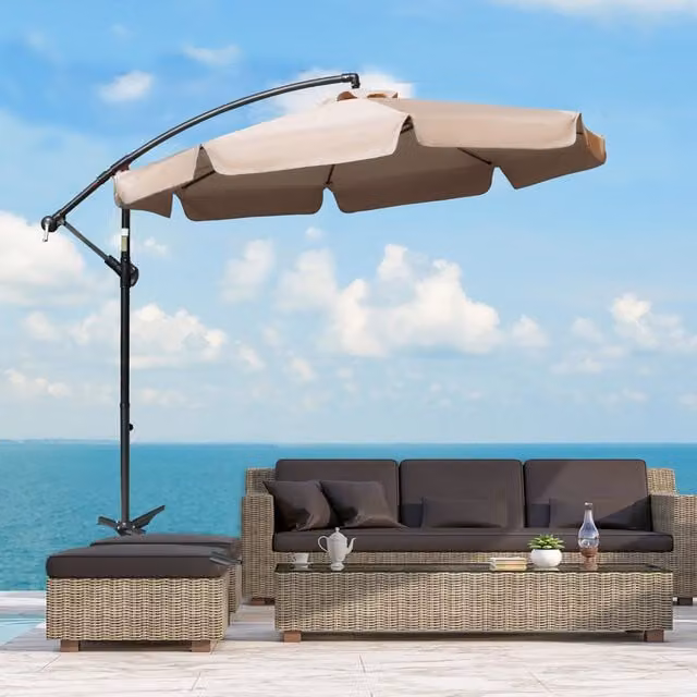 Outsunny Light Brown Cantilever Garden Banana Parasol with Crank Handle