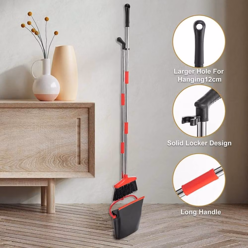 NESTLUNE Dustpan and Brush Set with Telescopic Aluminium Handle, Black, Height: 100 cm – 5