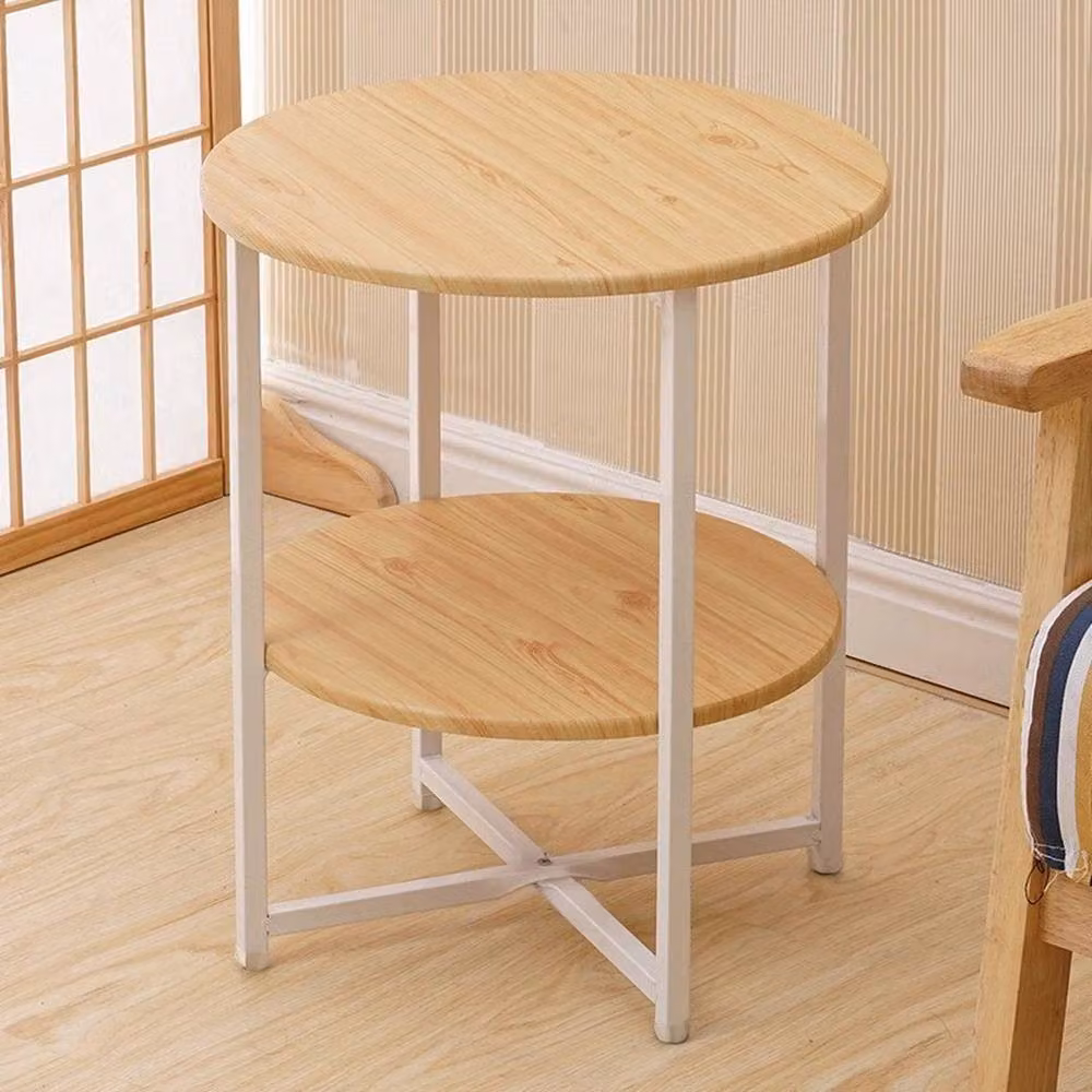 Kelvenix Small Round Sofa Side Table in Natural Sand and White, W: 40 cm, D: 40 cm, H: 47 cm – 2