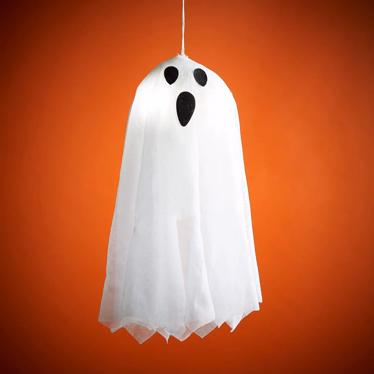 Lights4fun Hanging Ghost Halloween Prop with White LED Party Decoration, Height: 35 cm