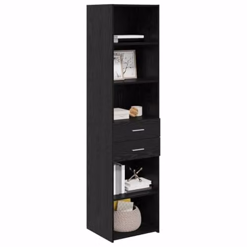 vidaXL Modern Highboard in Black Oak with Doors and Drawers, H 185 x W 45 x D 42.5 cm