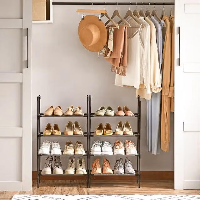 SONGMICS 4-Tier Metal Shoe Rack with Adjustable Shelves, Black, W: 80 cm, D: 28 cm, H: 45 cm