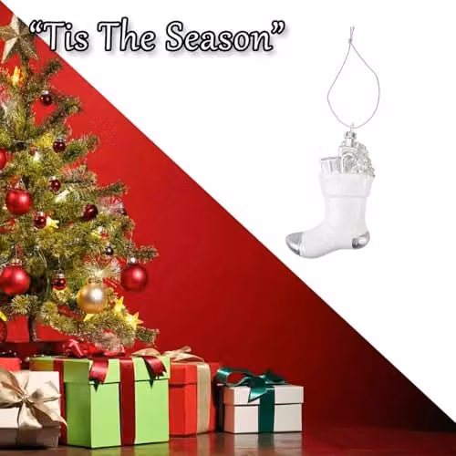 VFM e-Store Silver and White Glass Stocking Christmas Tree Hanging Ornament, Height: 13.5 cm – 6