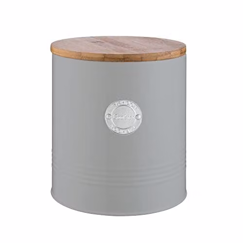 Rayware Typhoon Living Grey Metal Cookie Storage Jar with Airtight Bamboo Lid, 3.4 Litres – 1
