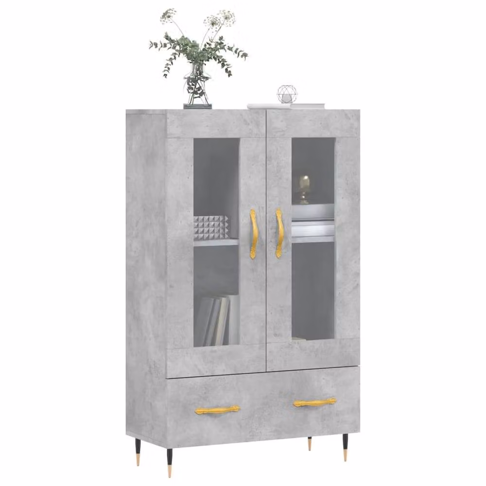 Berkfield Home Modern Highboard in Concrete Grey with Glass Doors, W/D/H: 69.5 x 31 x 115 cm – 2