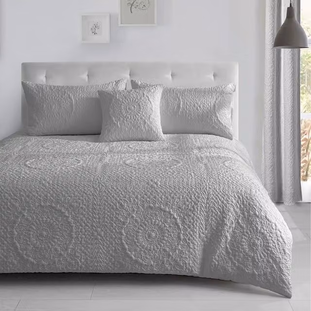 Velosso Grey Modern Quilted Duvet Cover and Pillowcase Set with Oeko-Tex Standard 100 Certification, 90 x 200 cm
