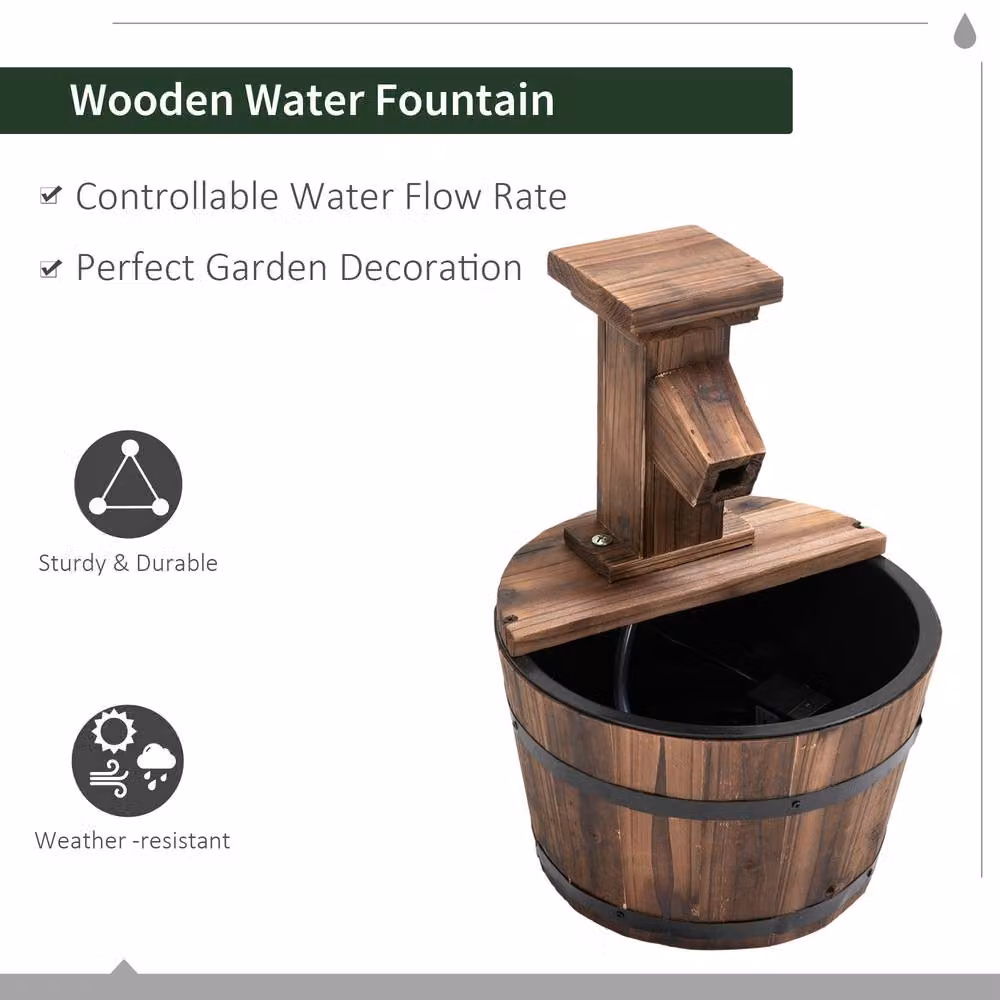 Outsunny Wood Barrel Patio Water Fountain with Electric Pump in Brown, W/D/H: 37.0 x 27.0 x 1.0 cm – 3