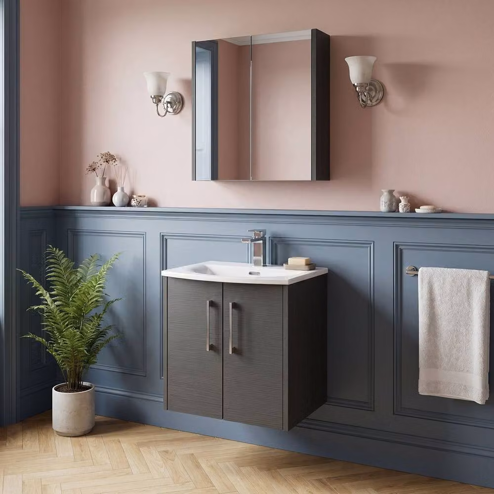 Balterley Winshill 2 Door Wall Mounted Vanity Basin Unit, Dark Grey Woodgrain, Width: 50 cm – 2