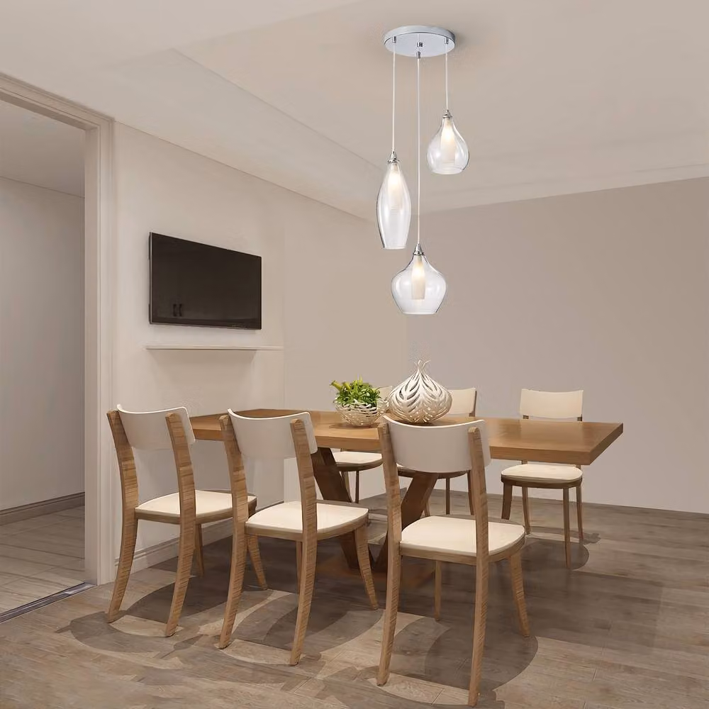 NIVOR Adjustable Hanging Pendant Light with 3 Clear Glass Globe Spheres and G9 LED Bulbs in Chrome and White – 2