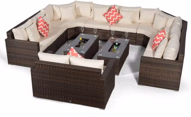 Giardino Santorini 10 Seat Rattan Sofa Set with Loveseat and 2 Coffee Tables in Brown