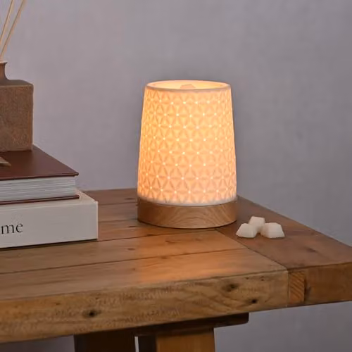 Widdop and Co. White Star Aromatherapy Tabletop Lamp in Ceramic and Wood – 2