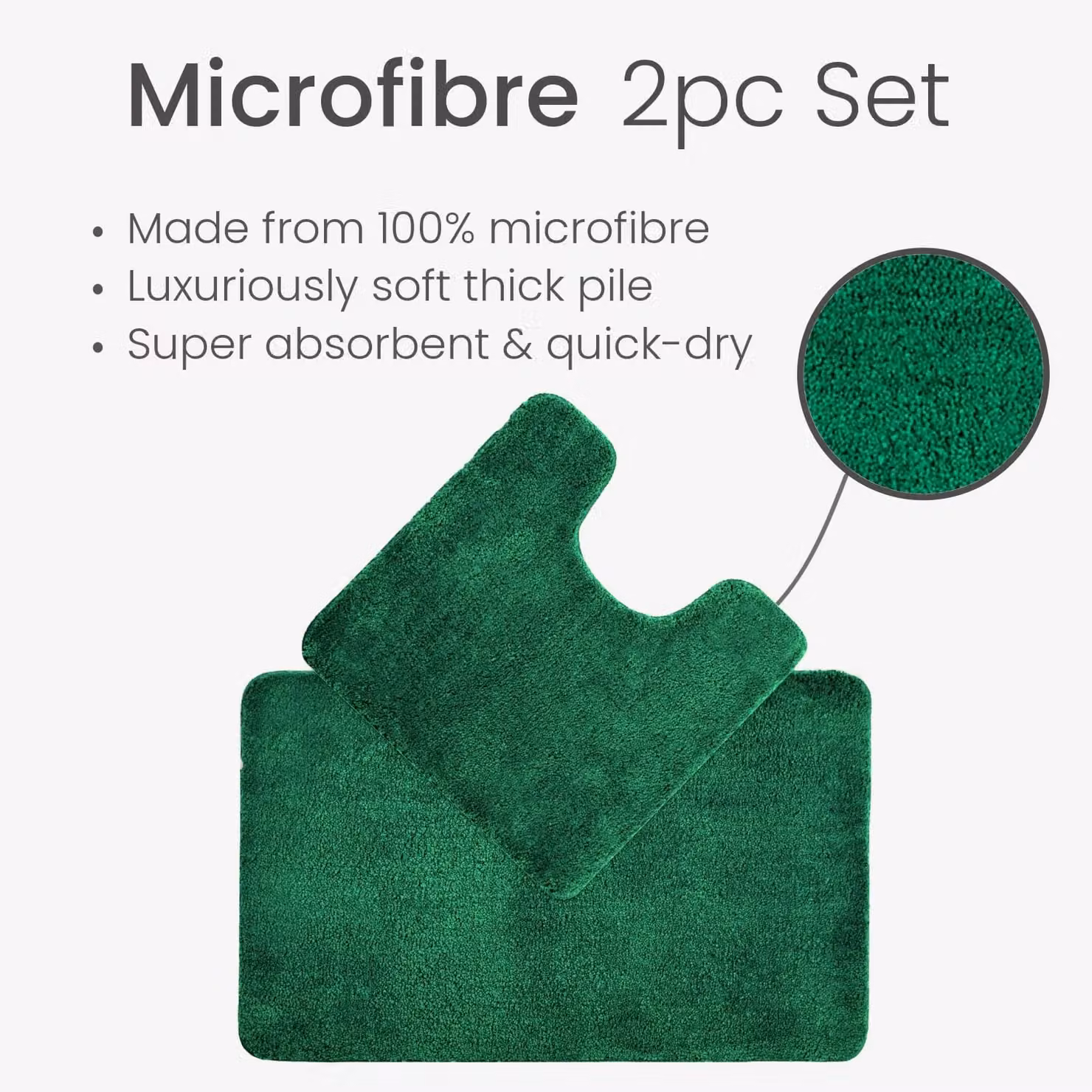 Allure Bath Fashions Two Piece Microfibre Non-Slip Bath and WC Pedestal Mat Set in Dark Green – 3