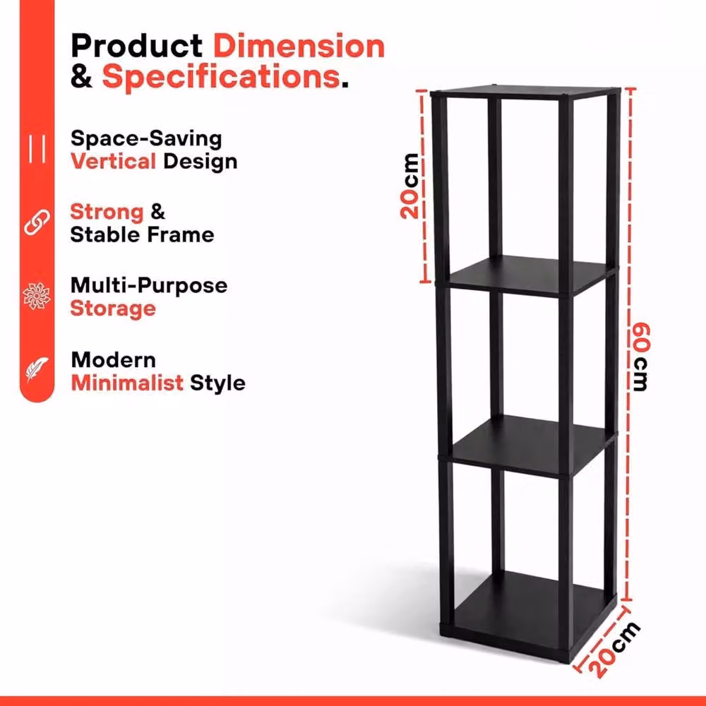 Kelvenix 4 Tier Black Wood Corner Shelf Storage Organiser – 2