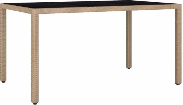 Berkfield Home Beige Poly Rattan Garden Table with Tempered Glass Top – 1