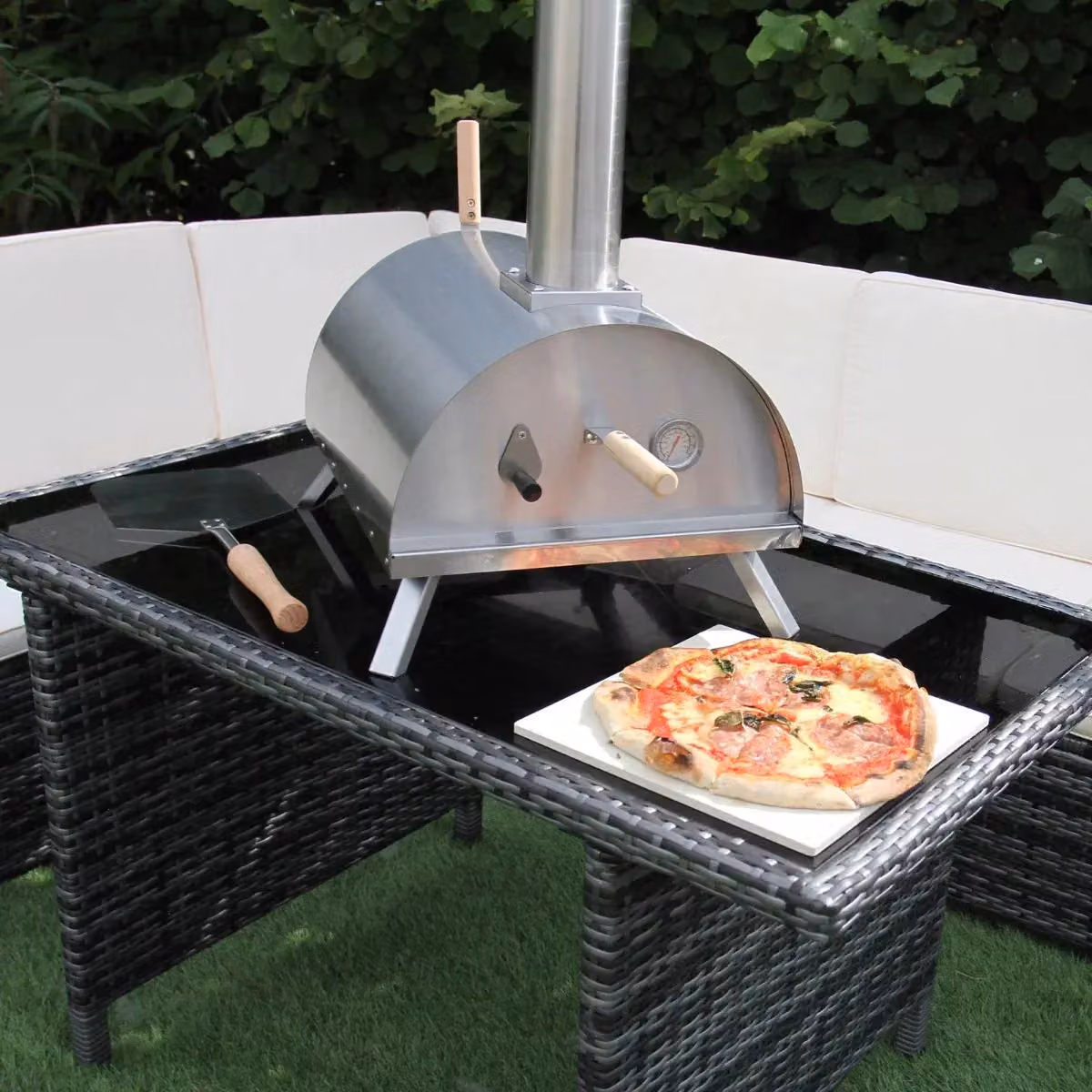 Monstershop Portable Charcoal Outdoor Table Top Pizza Oven in Silver and Black with Stainless Steel and Stone, W/D/H: 44 x 44 x 40 cm – 5