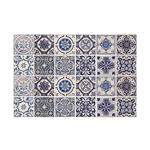 WALPLUS Malaga Spanish Blue Geometric Tile Stickers, 24 pcs, 15 x 15 cm – 3