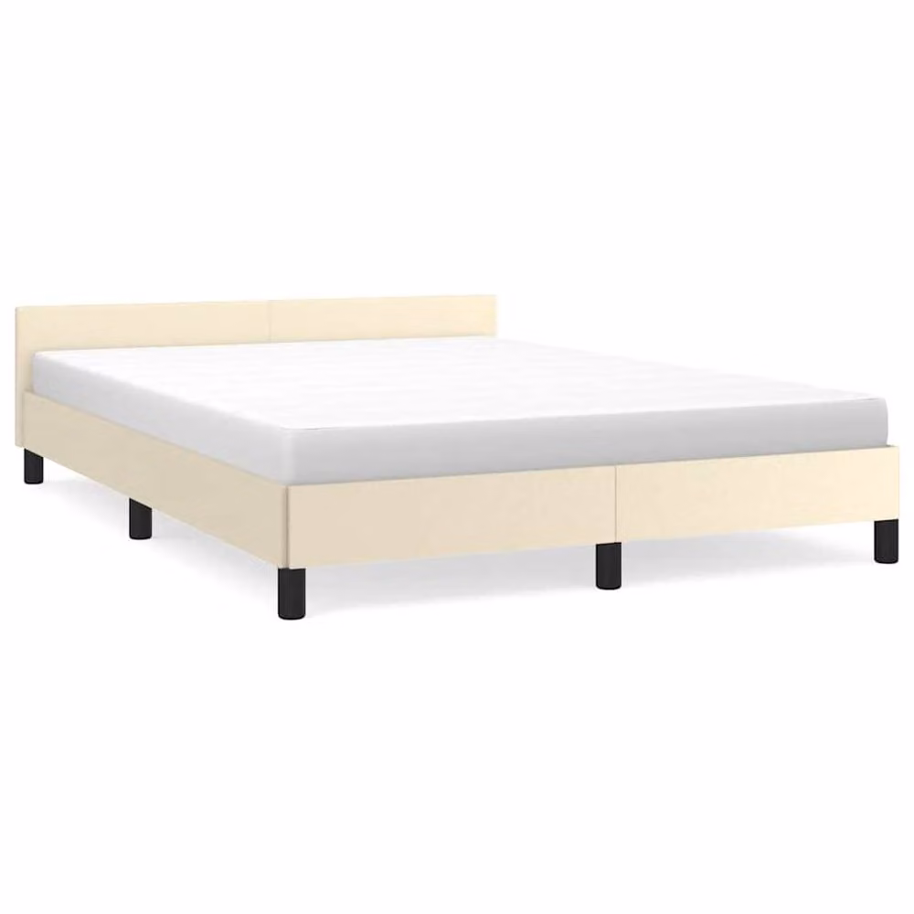 Berkfield Home Upholstered Bed Frame with Headboard in Beige, W/D/H: 140 x 190 cm – 2