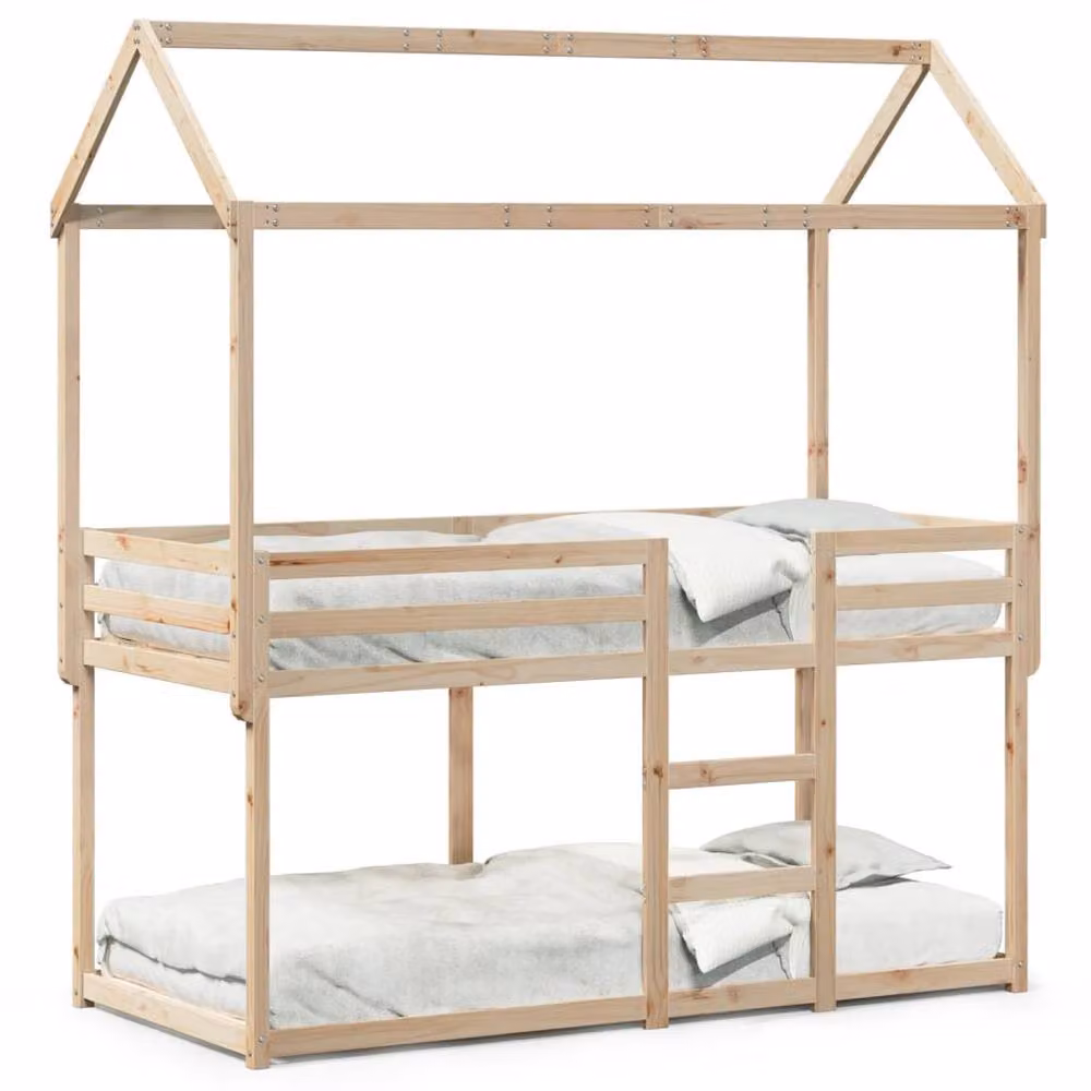 Berkfield Home Rustic Solid Wood Pine Bunk Bed in Brown, W/D/H: 90 x 200 cm – 2