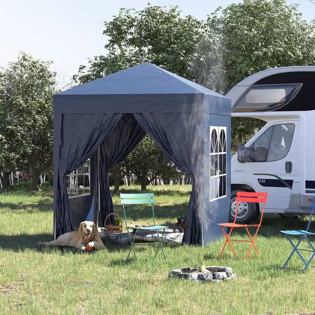 Outsunny Blue Pop Up Garden Gazebo Party Tent Marquee with Windows, W: 200 cm, D: 200 cm, H: 240 cm – 10