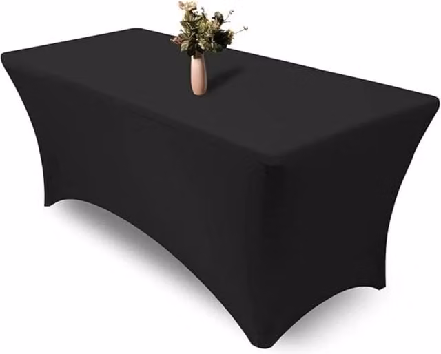 Ventryn Black Rectangular Spandex Stretch Trestle Tablecloth, W: 180 cm x D: 80 cm