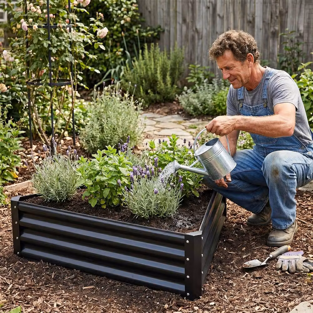 Living and Home Galvanised Steel Triangular Raised Garden Bed in Grey – 2