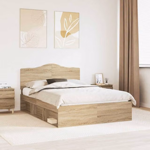 Berkfield Home Sonoma Bed Frame with Headboard in Brown Solid Pine Wood, W: 140 cm, L: 200 cm
