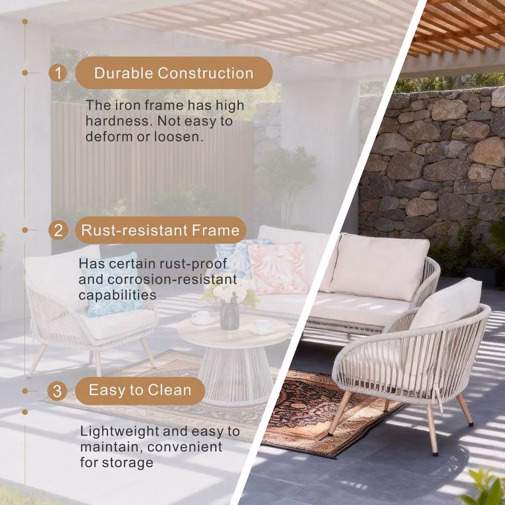 Direct Wicker 4 Person Outdoor Conversation Sofa Set with Coffee Table in Grey and Beige – 3