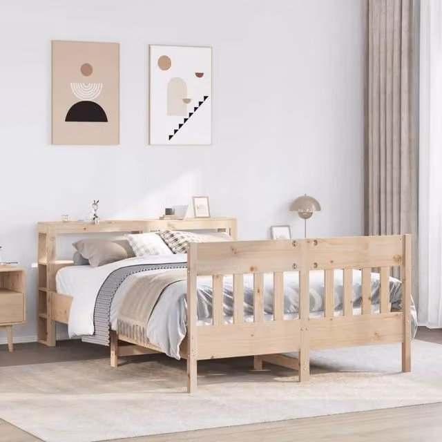 Berkfield Home Rustic Solid Wood Pine Bed Frame in Brown, W/D/H: 140 x 200 cm