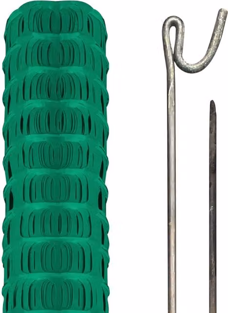 Pegdev Green Plastic Mesh Site Barrier Fencing with Steel Pins, 10m