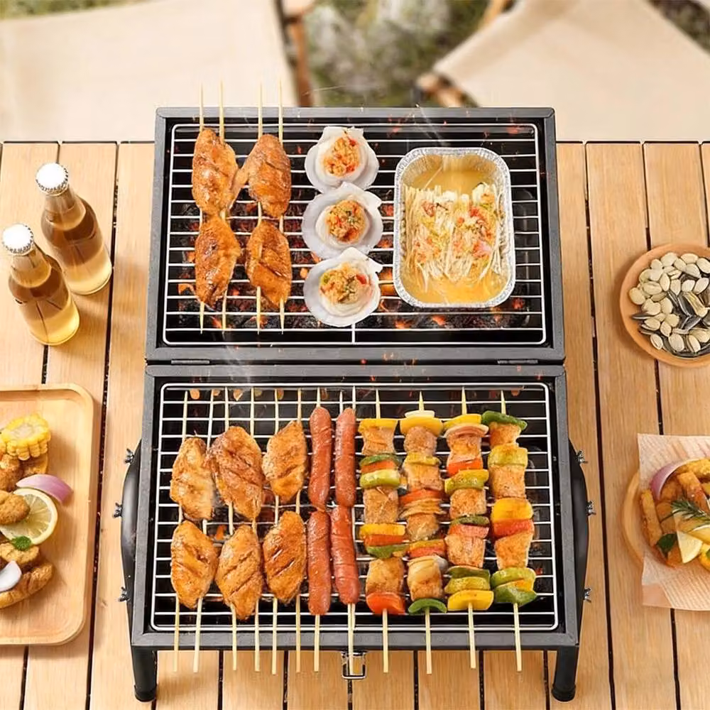 Ventryn Portable Stainless Steel Barrel BBQ with 2 Cooking Areas in Black, W/D/H: 42 x 40 x 29 cm – 4