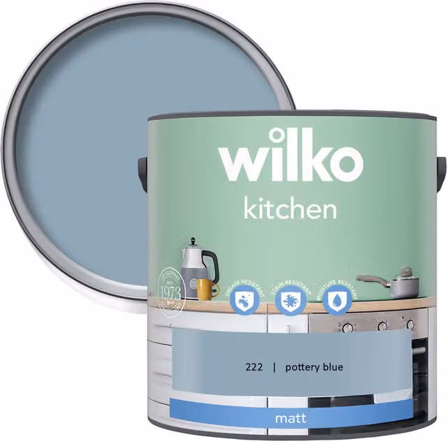 wilko Kitchen Matt Emulsion Paint, Blue, 2.5 l