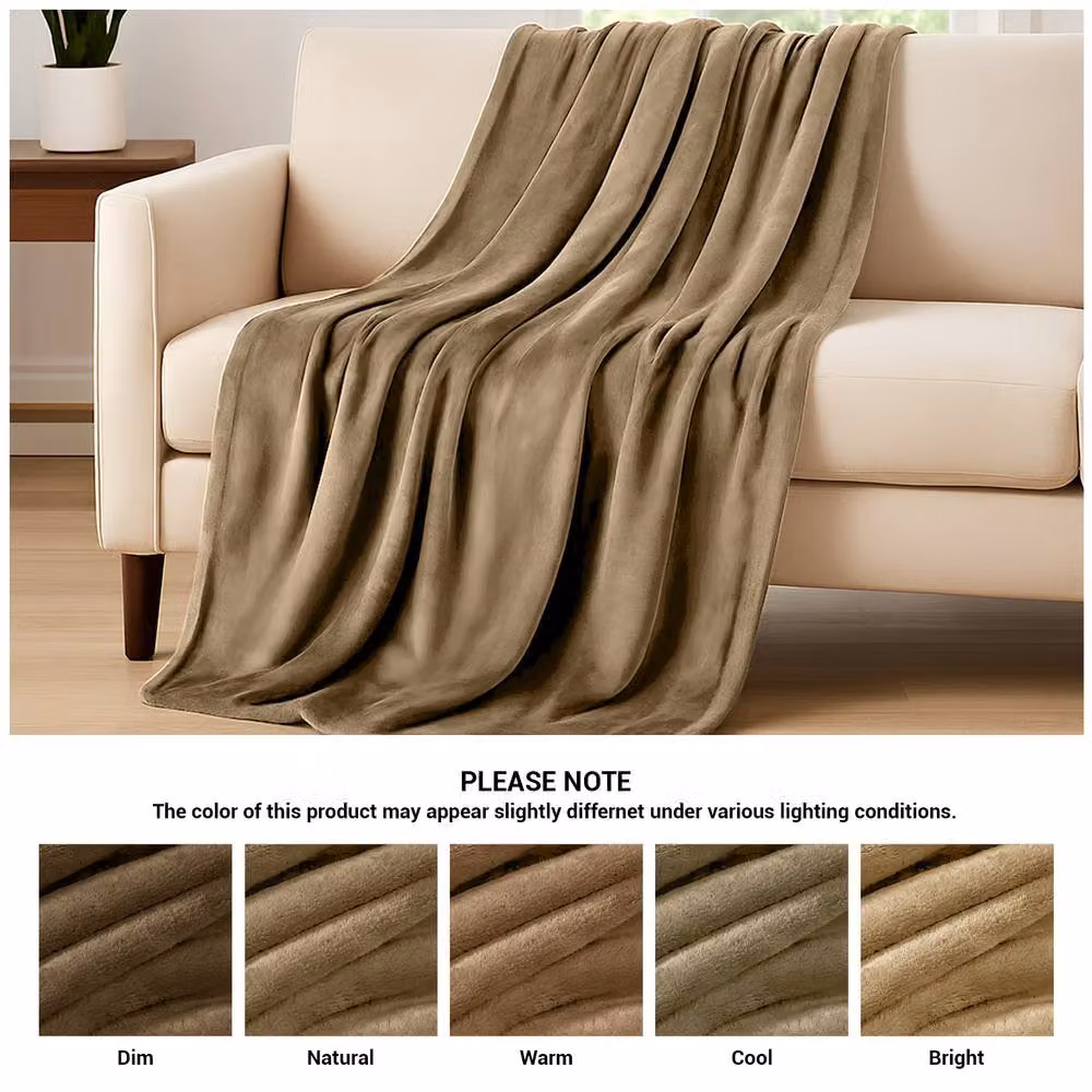 Pamposh Reversible Flannel Fleece Blanket in Camel and Beige – 6