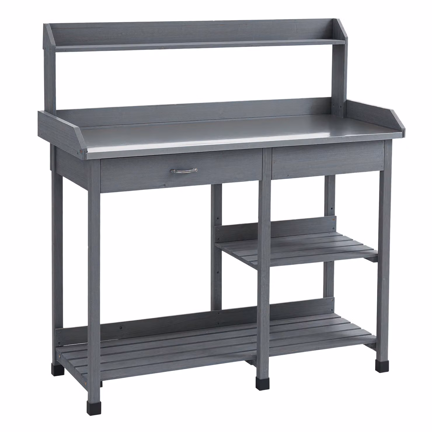 OUTSUNNY Garden Potting Table Workstation with Metal Tabletop and Shelves in Grey, W/D/H: 121.0 x 115.0 x 0 cm – 2