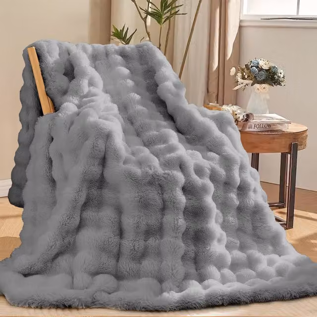 Sweet Dreams Grey Fluffy Faux Fur Throw, W: 220 cm