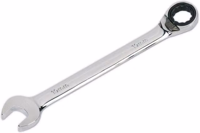 Loops 19mm Reversible Ratchet Combination Spanner in Silver Chrome Vanadium Steel