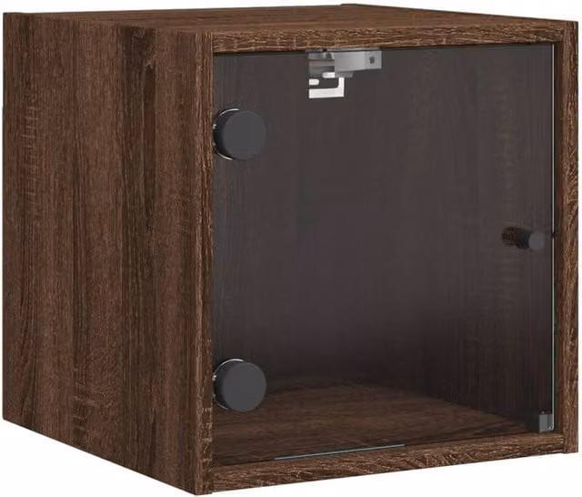 Berkfield Home Bedside Cabinet with Glass Door in Brown Oak, W/D/H: 35 x 37 x 35 cm – 1