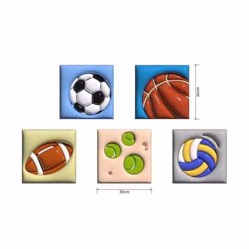 Simpa Balls of Sport 5 Panel Canvas Wall Art, Multicolour Rectangular Framed and Stretched Graphic Artwork, W/H: 60 x 40 cm