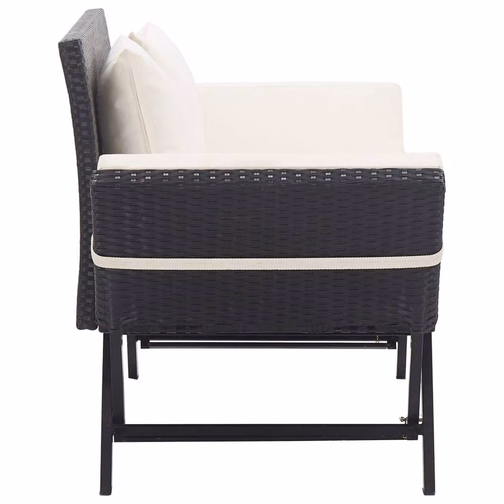 Berkfield Home Black Poly Rattan Garden Bench with Cushions and Metal Frame, Width: 176 cm – 3