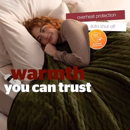 Silentnight Comfort Control Luxury Fleece Electric Heated Throw Blanket in Olive Green, W/D/H: 120 x 160 cm – 6