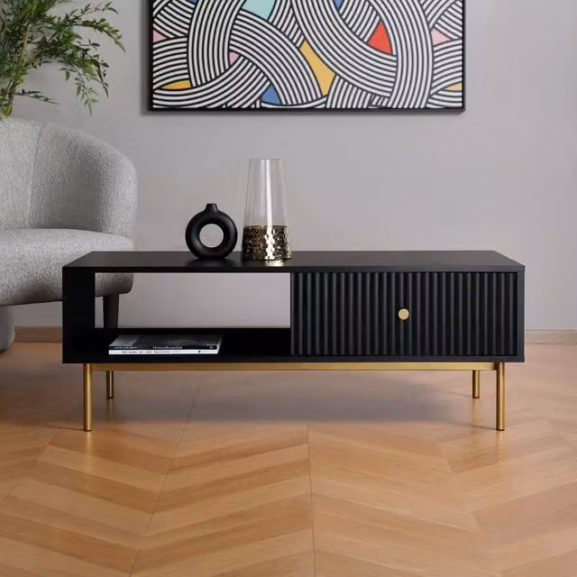 Home Garden Direct Mid-Century Rectangular Metal Coffee Table in Black