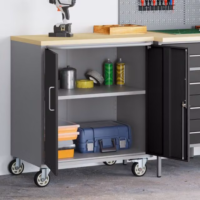 Berkfield Lockable Steel Tool Cabinet with Wheels, Black, W: 75 cm, D: 45 cm, H: 85 cm – 1