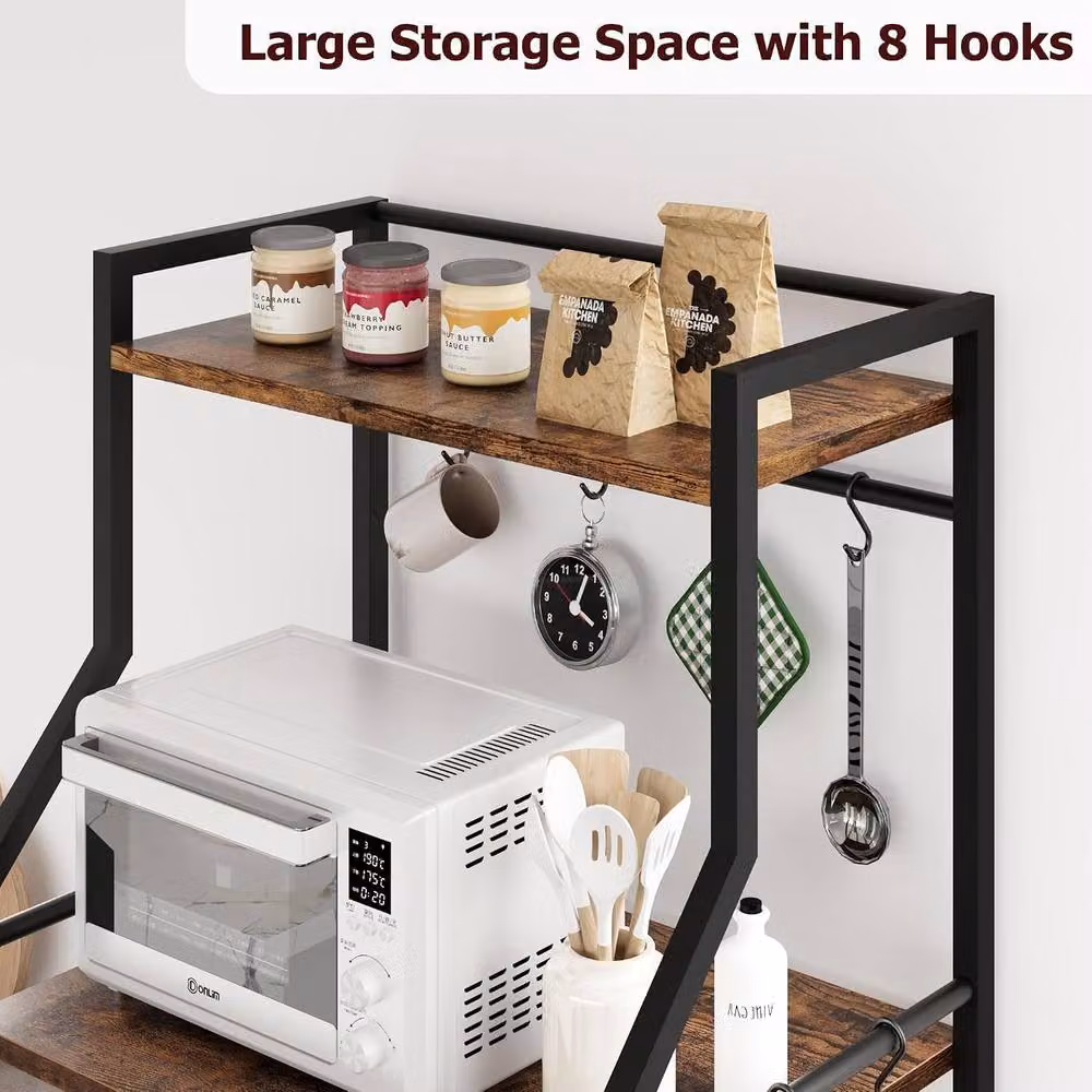 London Boutique 5-Tier Industrial Kitchen Baker's Rack and Microwave Stand in Brown – 3