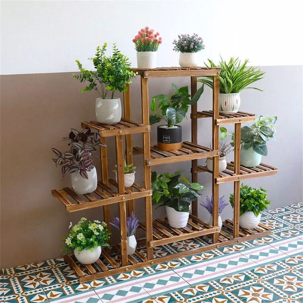 FLAVORA Modern Brown Carbonised Pine Wood Corner Planter for Indoor and Outdoor Use W/D/H: 96.5 x 9.0 x 115.0 cm – 2