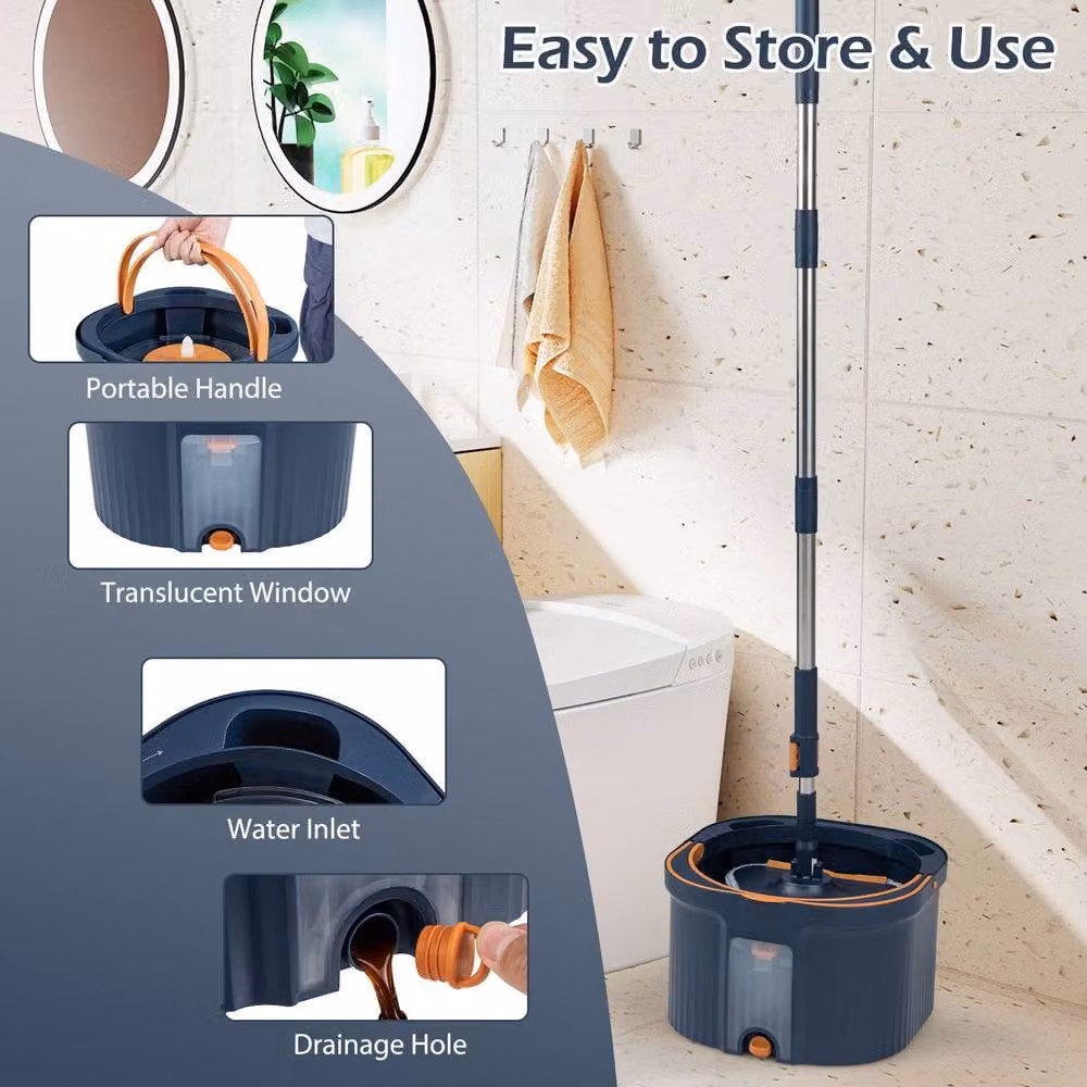 Costway Mop and Bucket Set with Wringer and 8 Microfibre Pads in Blue – 3