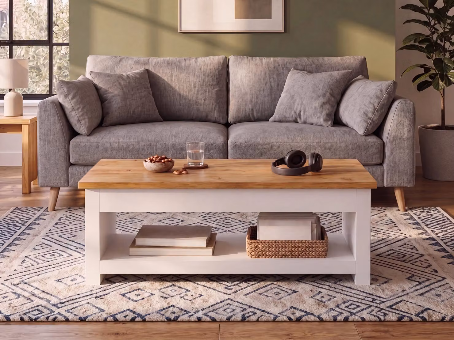 Vida Designs Arlington Rectangular Coffee Table with Shelf Storage in White – 4