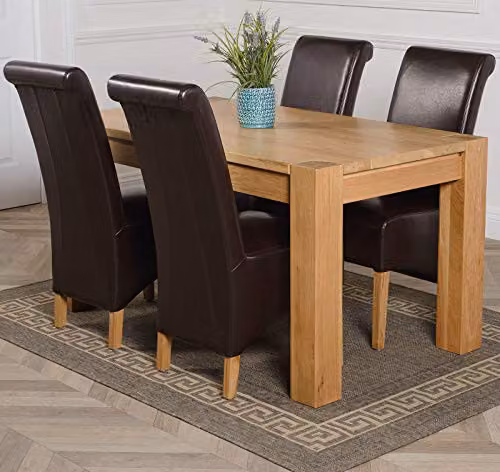 Thats Furniture Kuba Oak Dining Table and 4 Montana Brown Leather Chairs Set, W: 150 cm, D: 85 cm, H: 78 cm